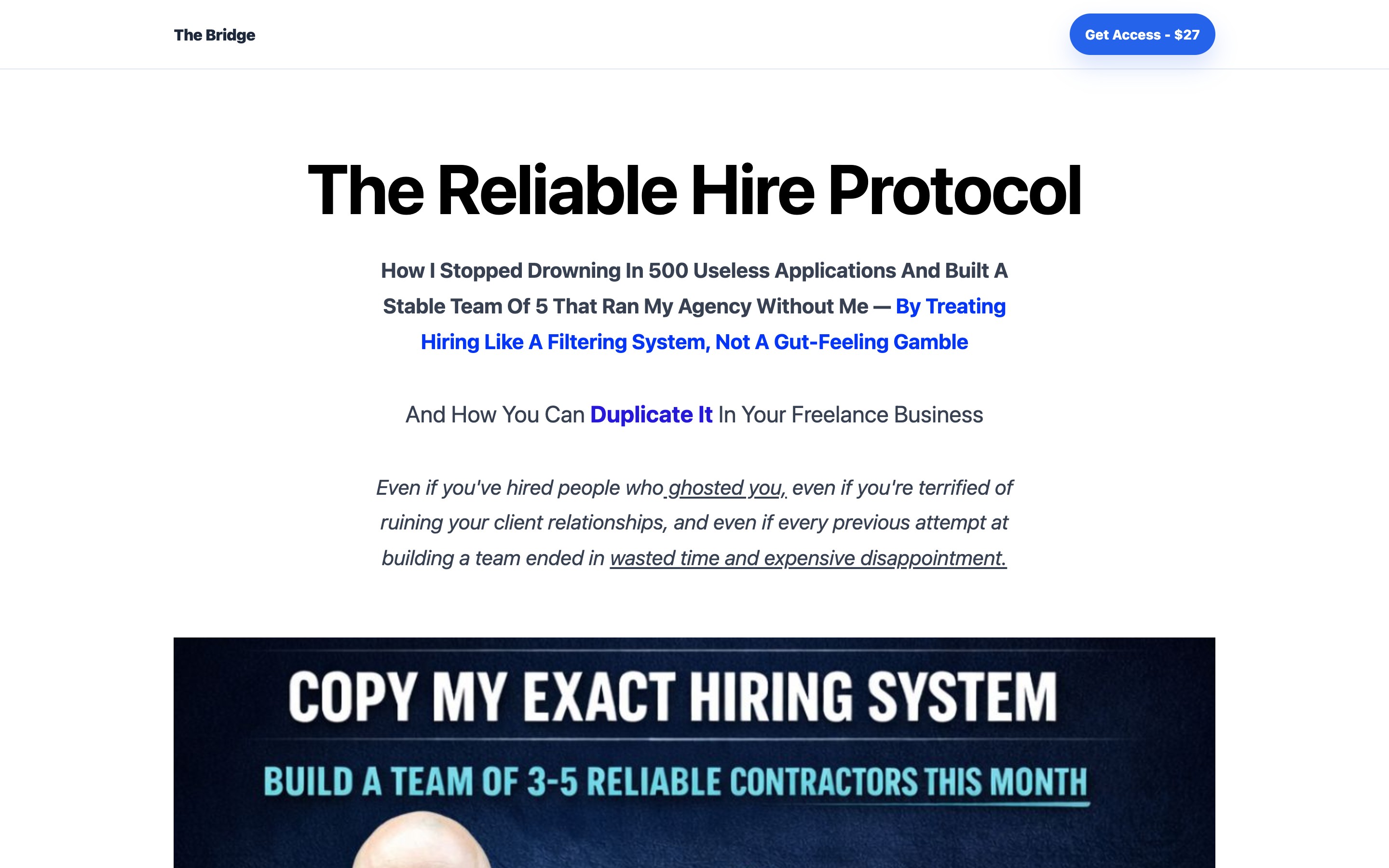 The Bridge Hiring Protocol landing page - desktop view