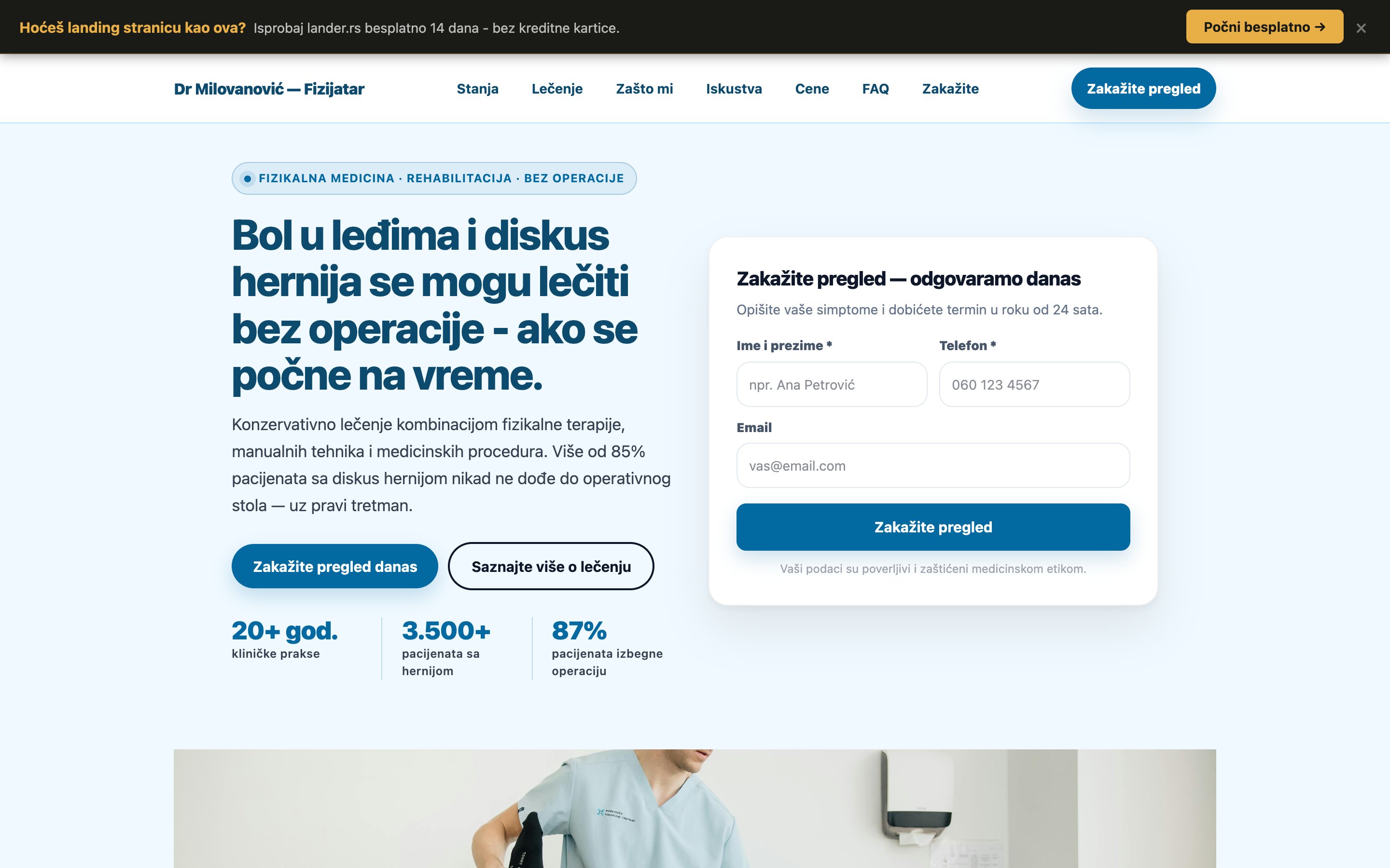 Primer sajta za fizijatra