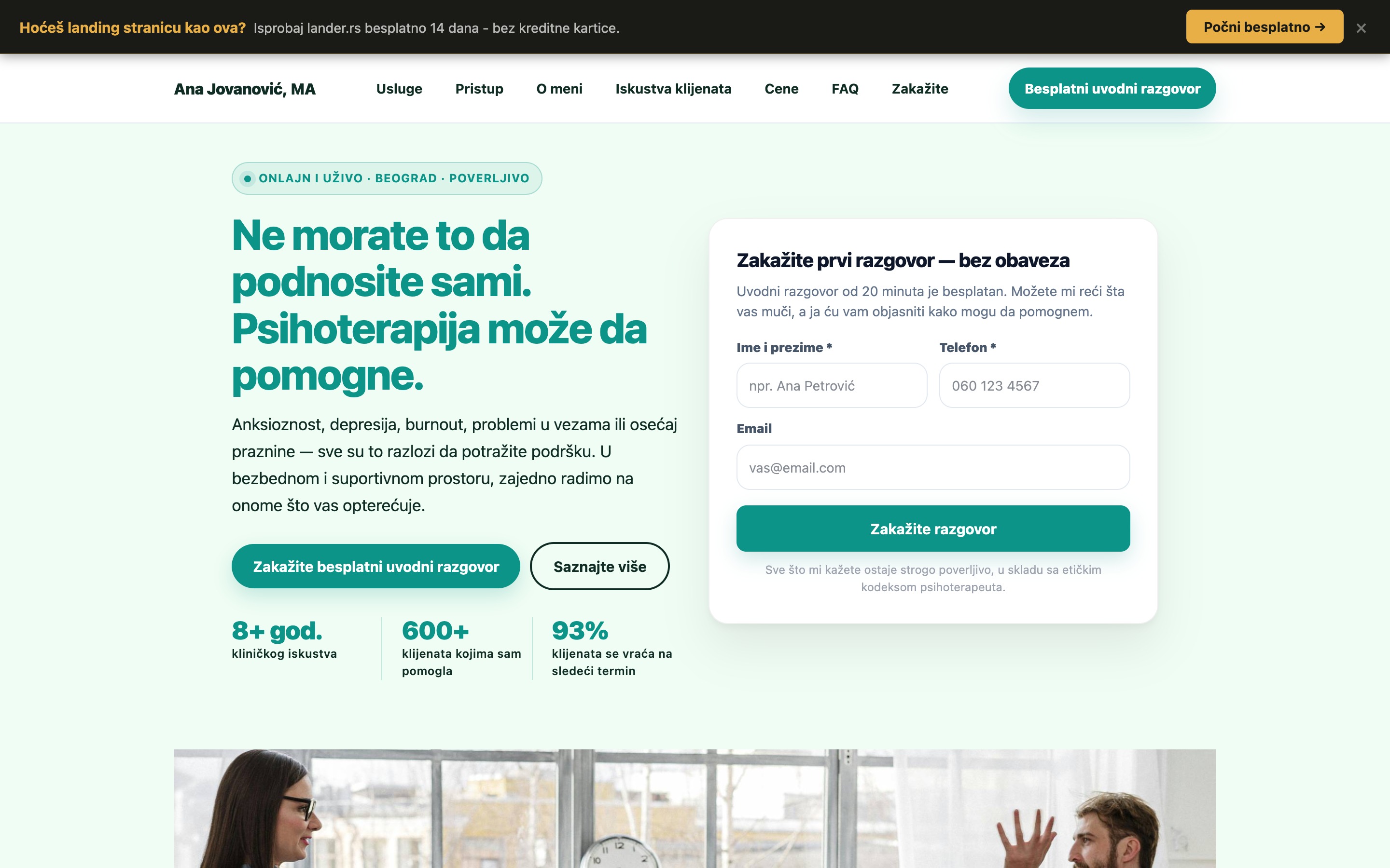Primer sajta za psihoterapeuta - desktop