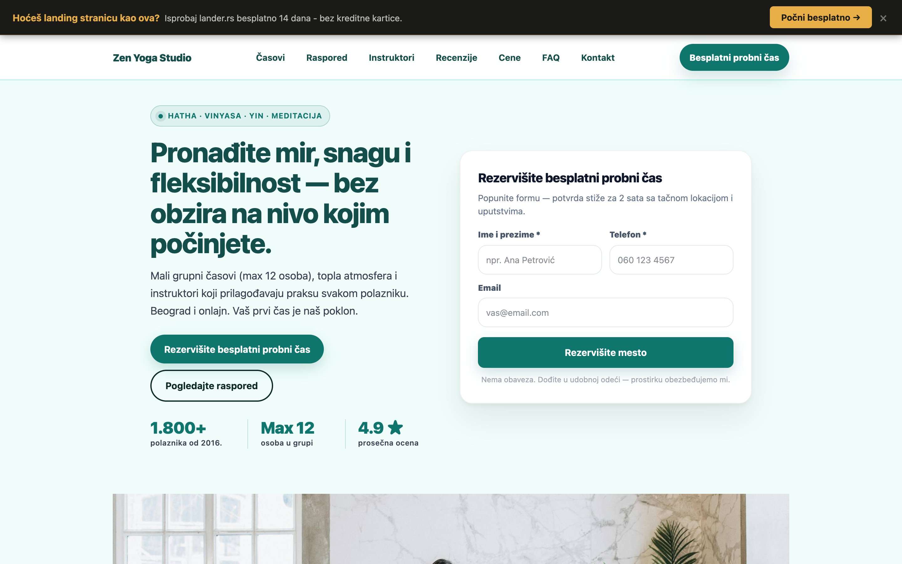 Primer sajta za yoga studio - Zen Yoga Studio