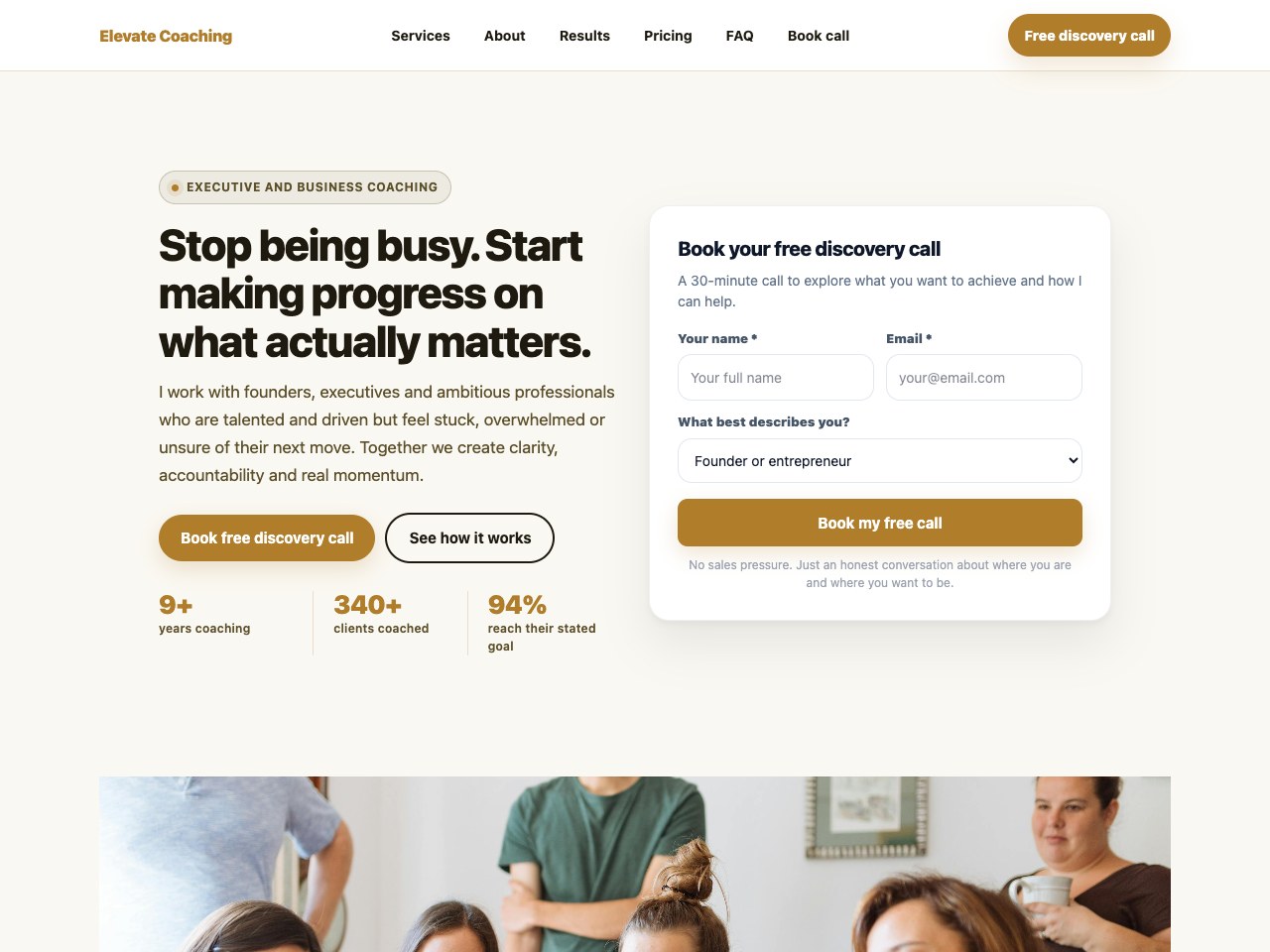 Business Coach landing page
