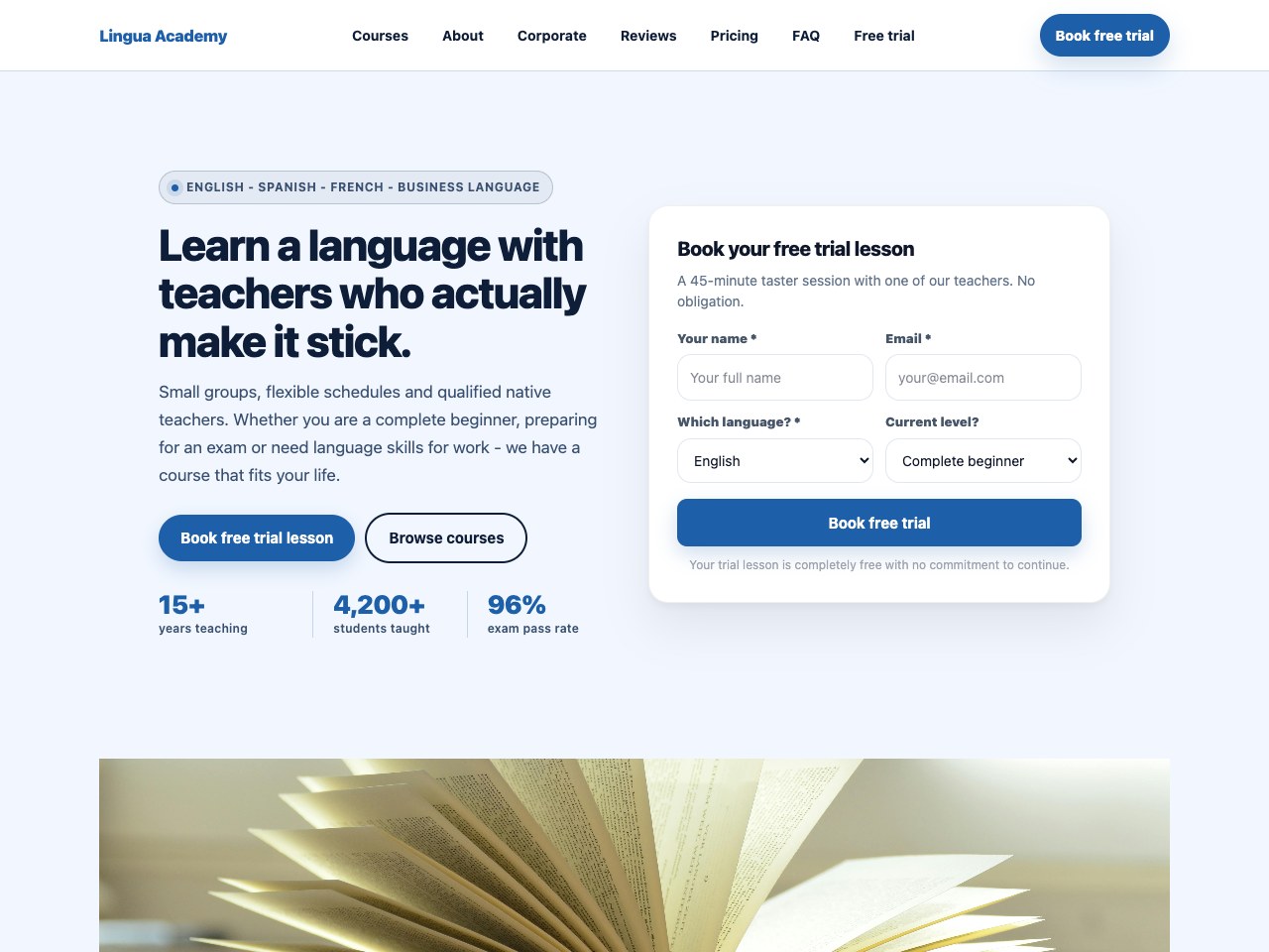 Language School landing page