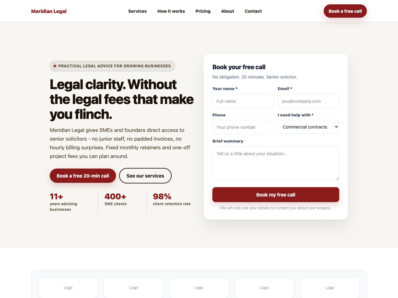 Legal Consulting landing page