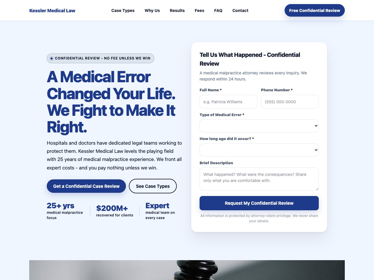 Medical Malpractice Lawyer landing page