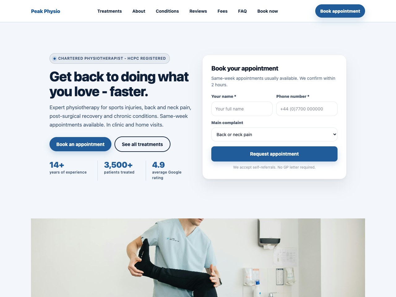 Physiotherapist landing page