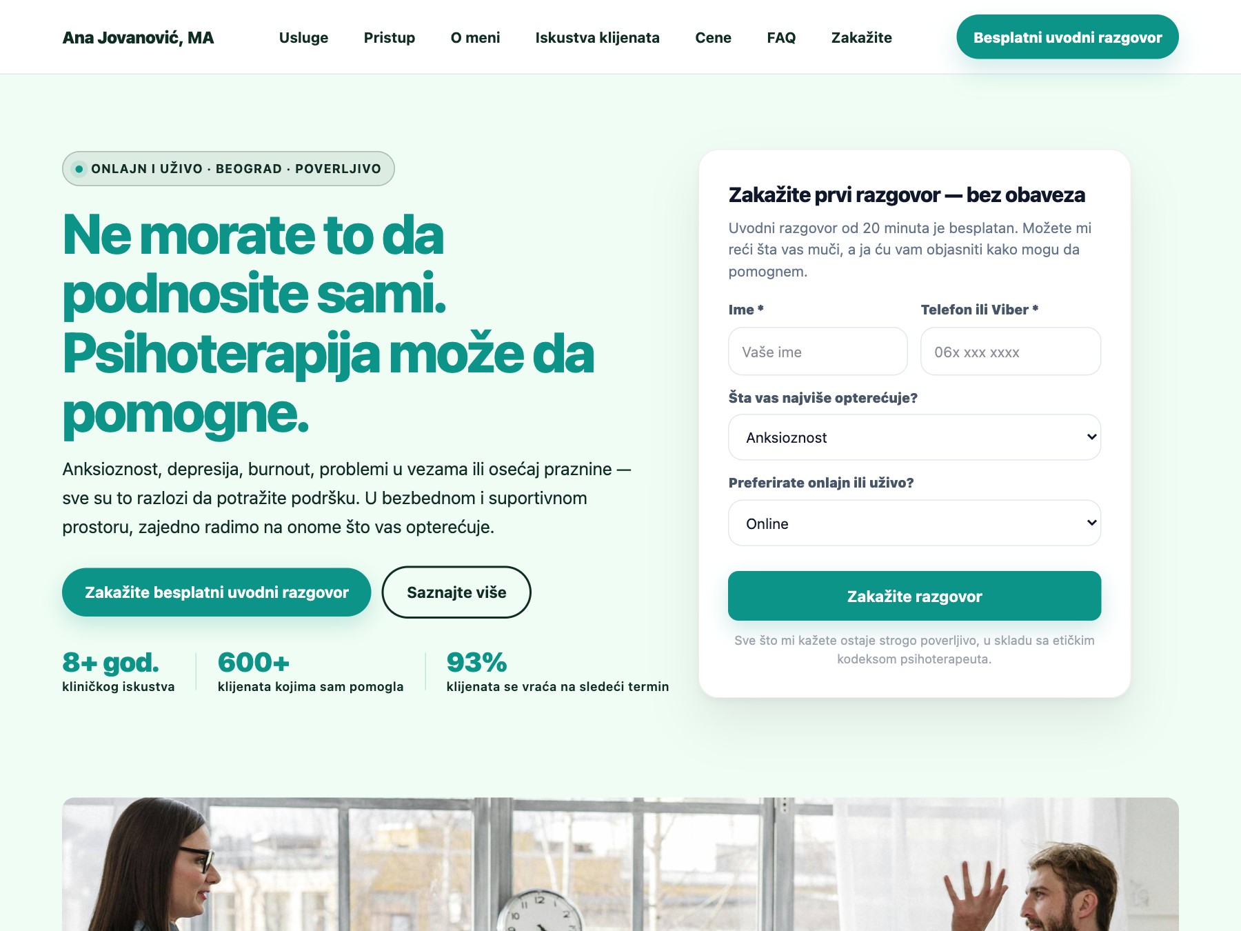 Psihoterapeut landing page