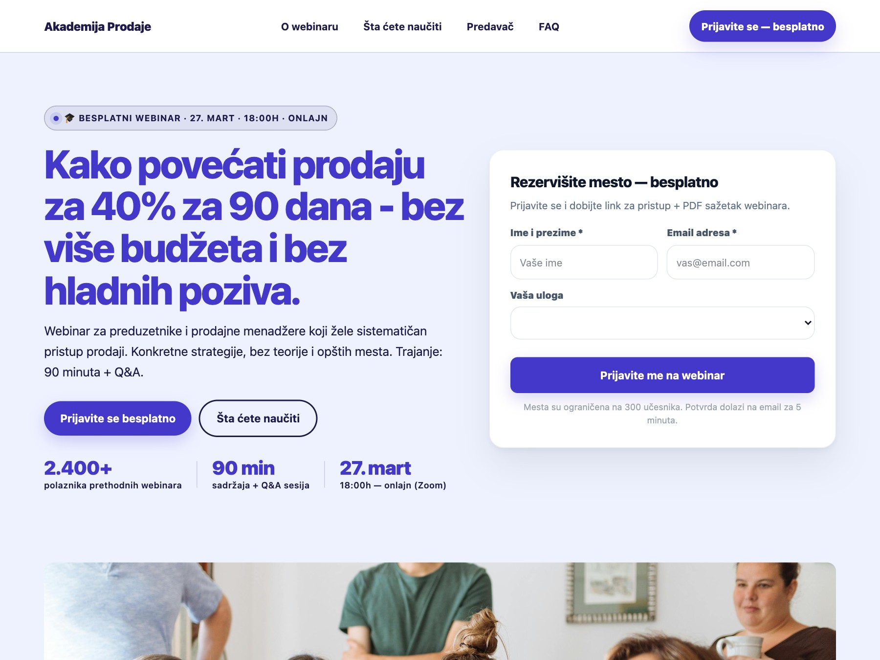 Webinar Prodajna Stranica landing page