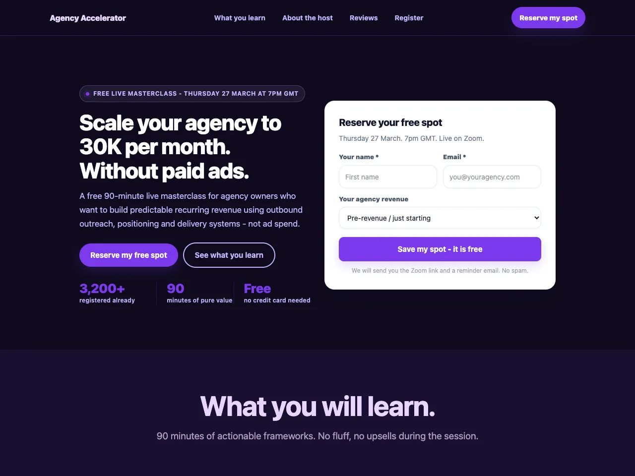 Webinar Sales Page landing page