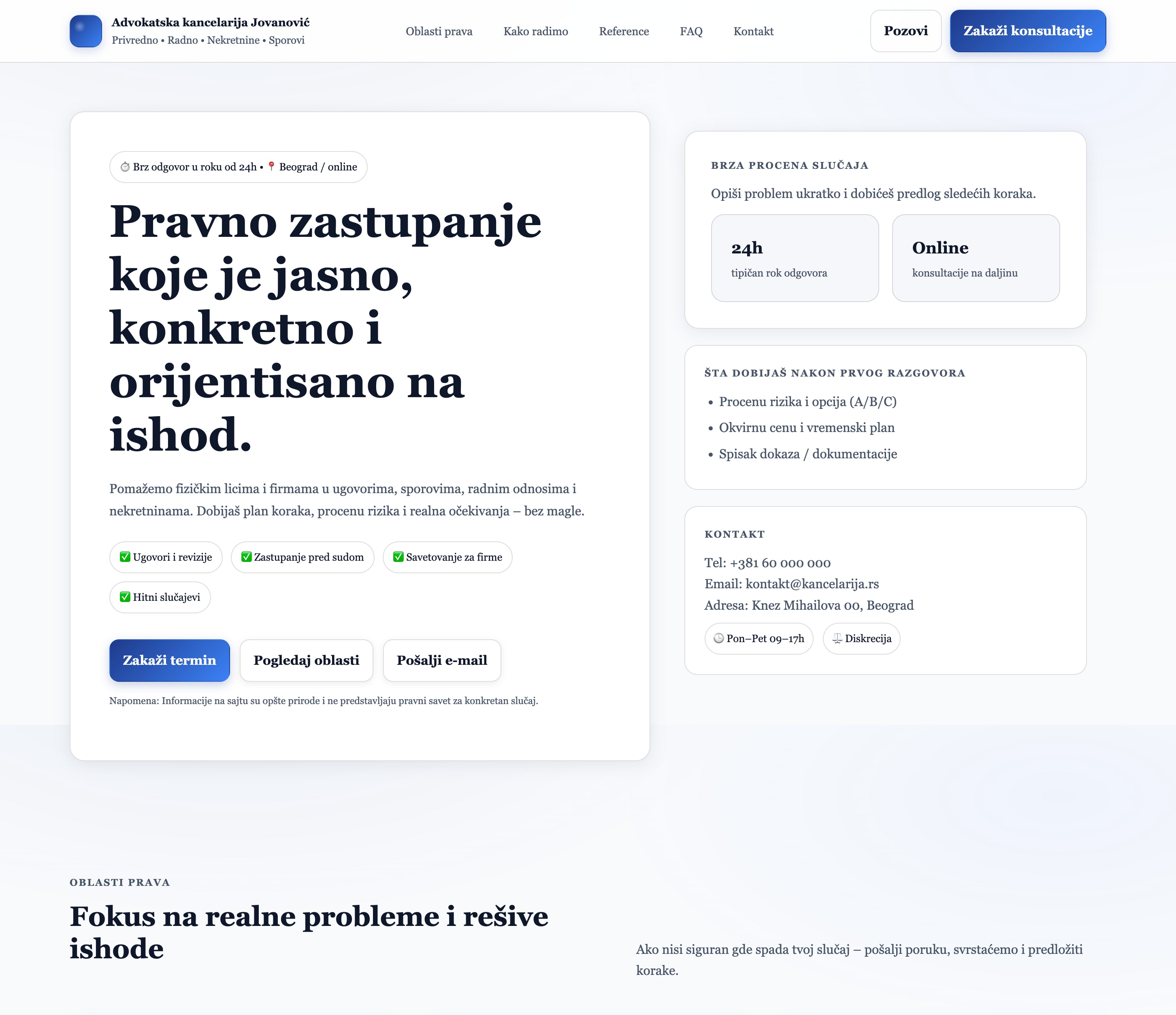 Preview sajta za advokatsku kancelariju
