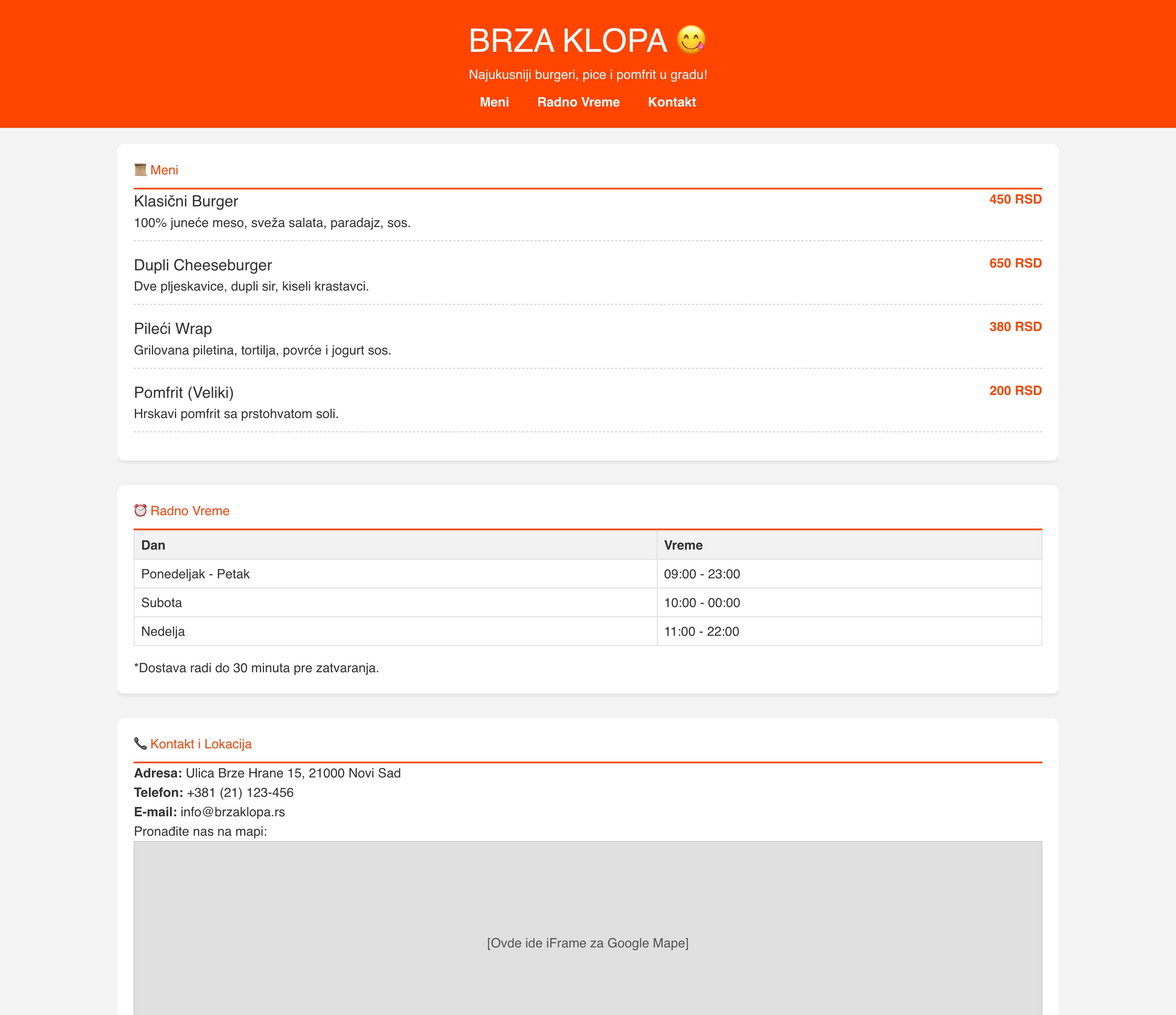 Preview sajta za fast food