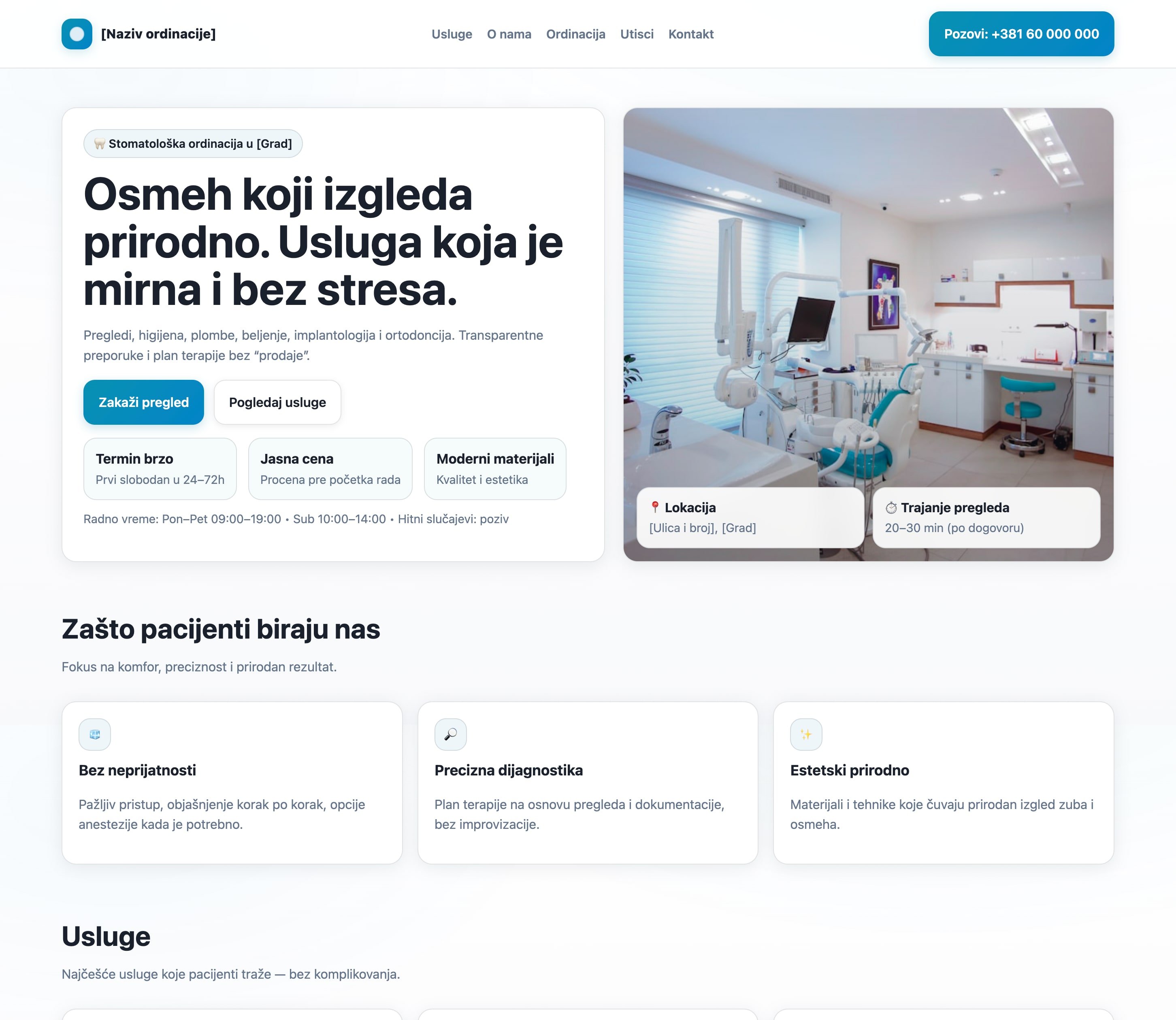 Preview sajta za stomatološku ordinaciju